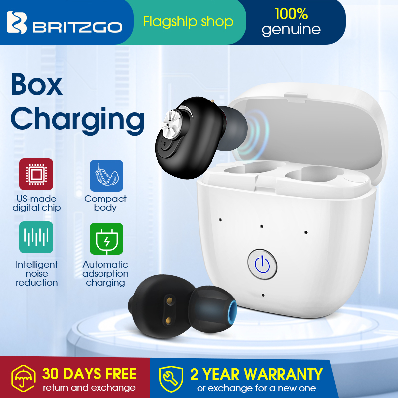 BRITZGO Rechargeable Hearing Amplifier with Charging Case Smart Chip ...