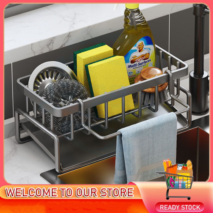 New Kitchen Sink Countertop Storage Rack With Detachable Hanging Rod