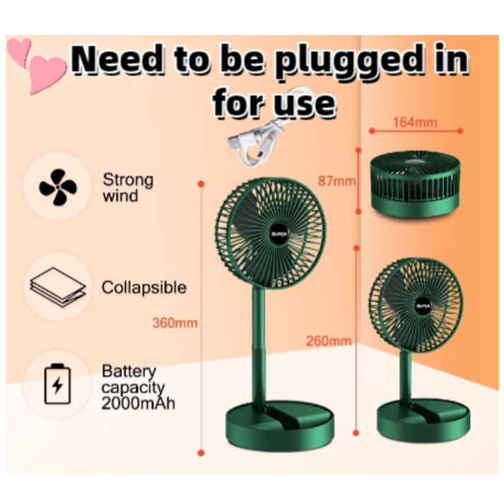 USB Desk Fan Desktop Table Fan with Strong Wind Quiet Operation Kipas