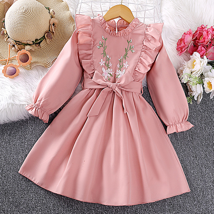 SIYYIS Baju Baby Girl 4-7 Years Pink Color Ruffle-Trim Flowers ...