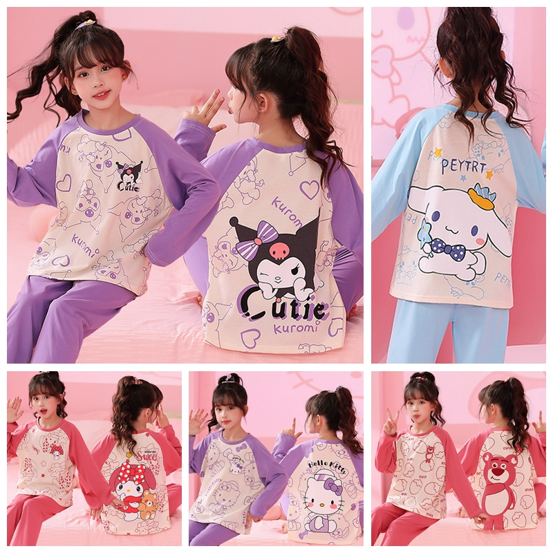 Cute Sanrio Kuromi Melody Cinnamoroll Girls Pajamas Baju Tidur Cotton ...