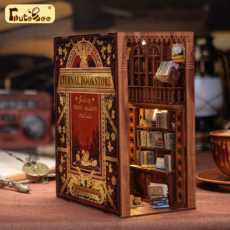 CUTEBEE Eternal Bookstore DIY Book Nook with LED Light and Dust Cover