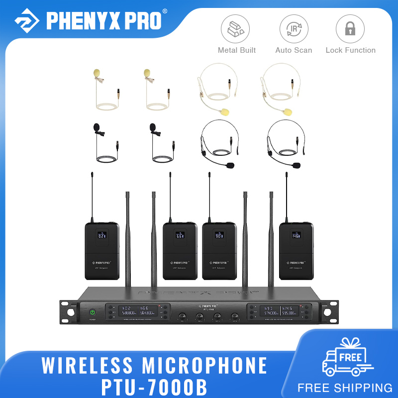 PTU-7000B　Mics　Bodypacks　Set　Channel　Mic　Shopee　Auto　328ft　Headsets/Lapel　for　Karaoke　Phenyx　Microphone　Stage　Scan　Church　Wireless　Quad　Pro　Singing　Coverage　and　Wireless　System　Malaysia