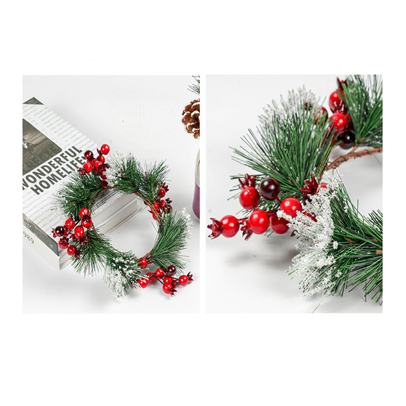 Plant Christmas Wreath Decoration Candlestick Door Hung With Red Fruit