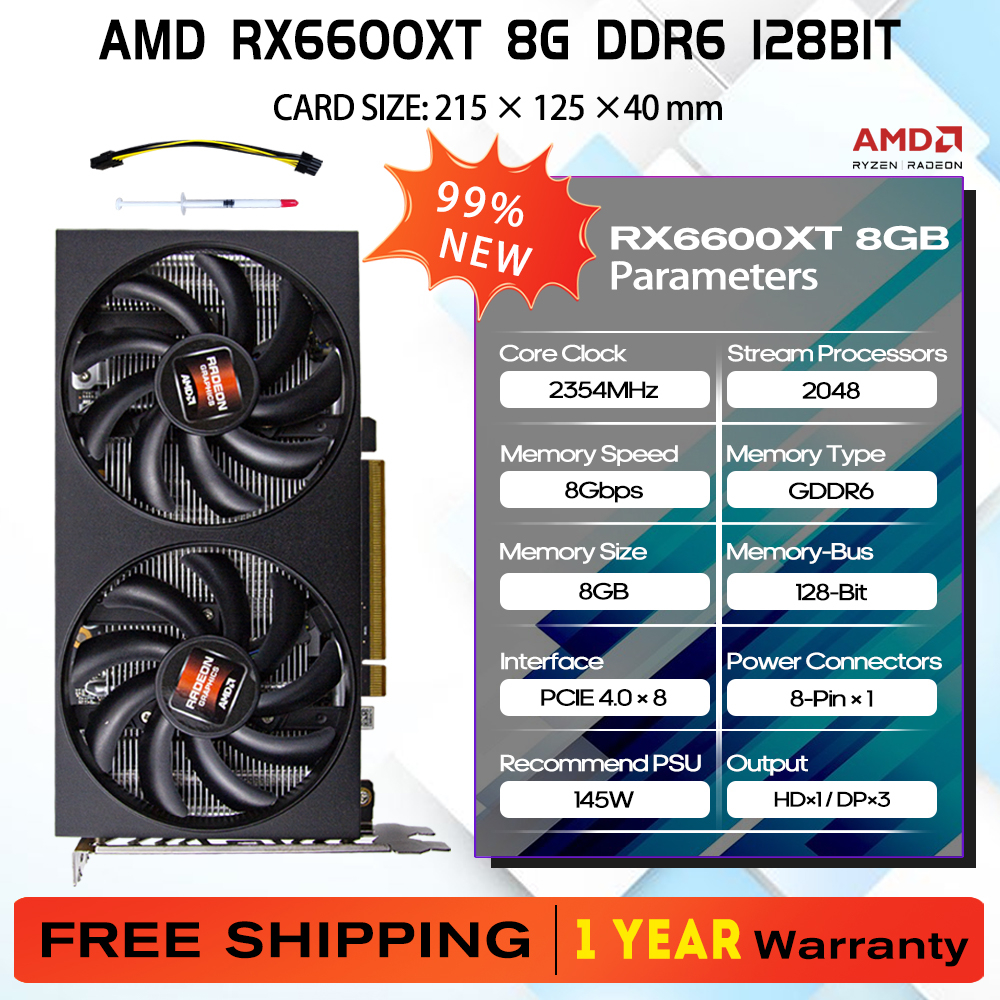 Original 99%New Radeon AMD RX6600XT 8G GDDR6 128bit 2354MHz Graphics ...