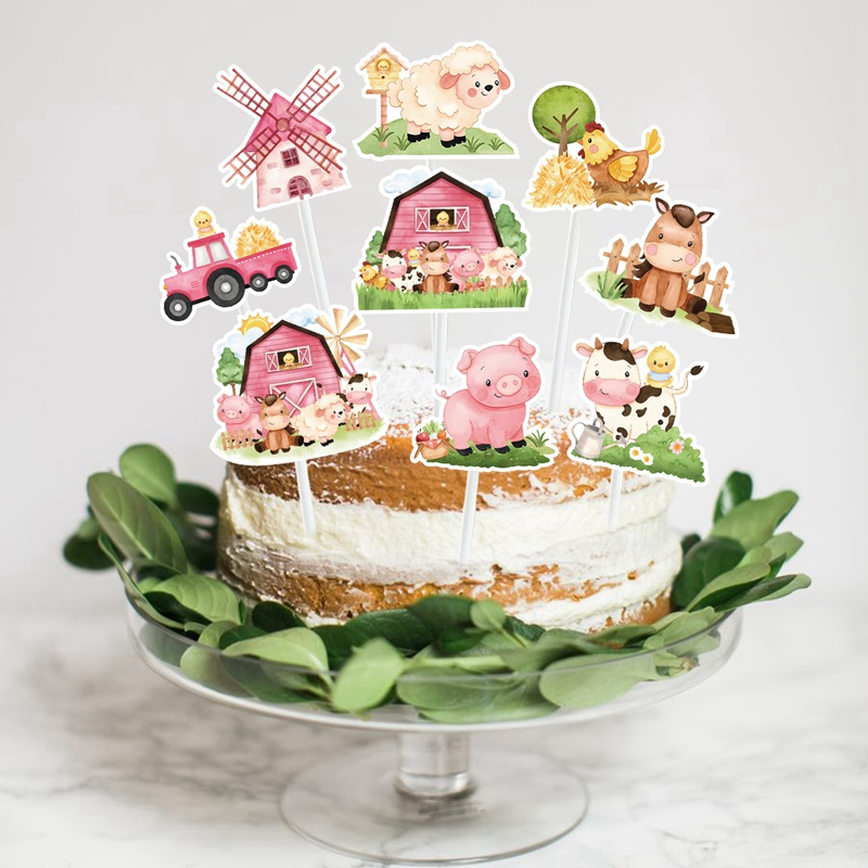 18pcs Farm Theme Cake Topper Cow Farm Party Decorations Cartoon Animal ...