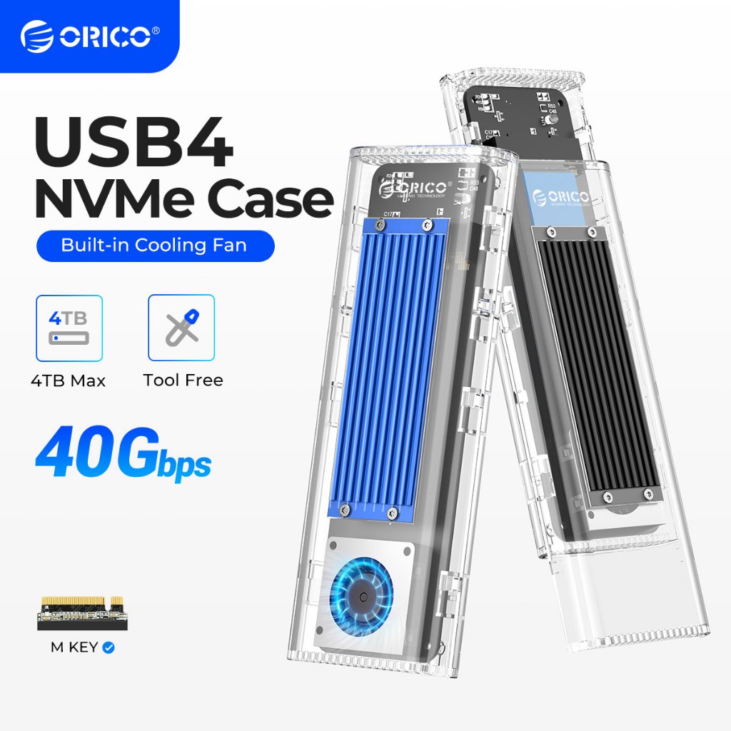ORICO 40Gbps USB4 M.2 NVMe SSD Enclosure with Storage Bag,M-Key 2280  Transparent External Solid State Drive Adapter Enclosure with Cooling Fan