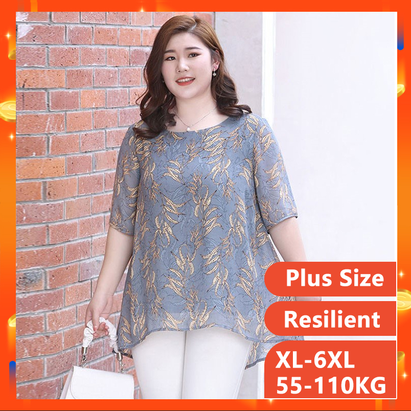 6xl 120kg Plus Size Chiffon Blouses Tops For Womens Short Sleeved Fat