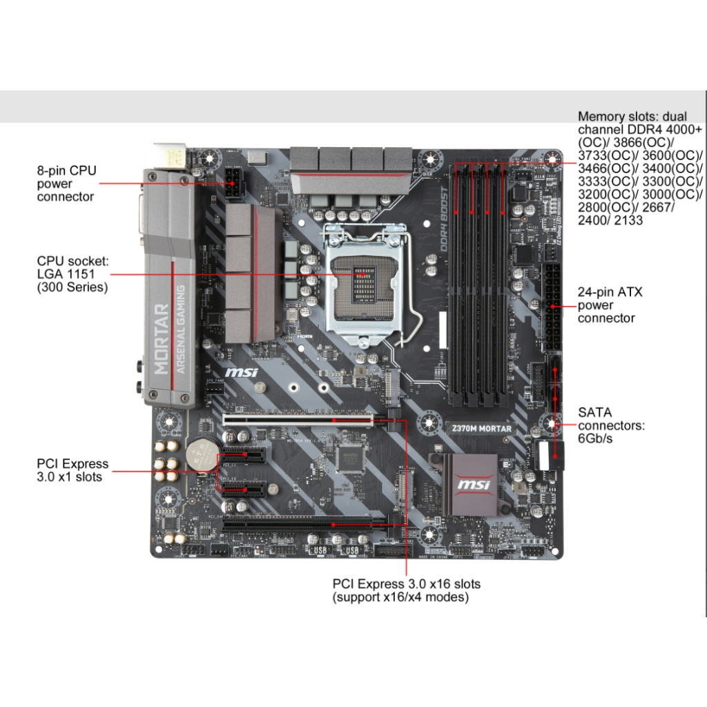 MSI ARSENAL GAMING Z370M MORTAR LGA 1151 (300 Series) Micro ATX Intel