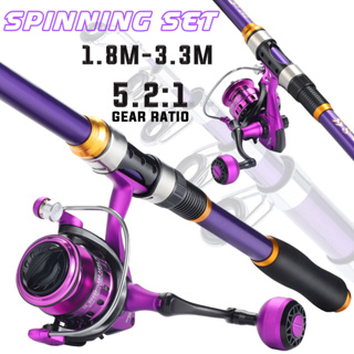 Set Telescopic Fishing rod Carbon Fiber 2.1/3.0m and Spinning Fishing Reel  Smooth 12BB 5.2:1 High Speed Jigging Reel Drag Clicker Spinning Reel