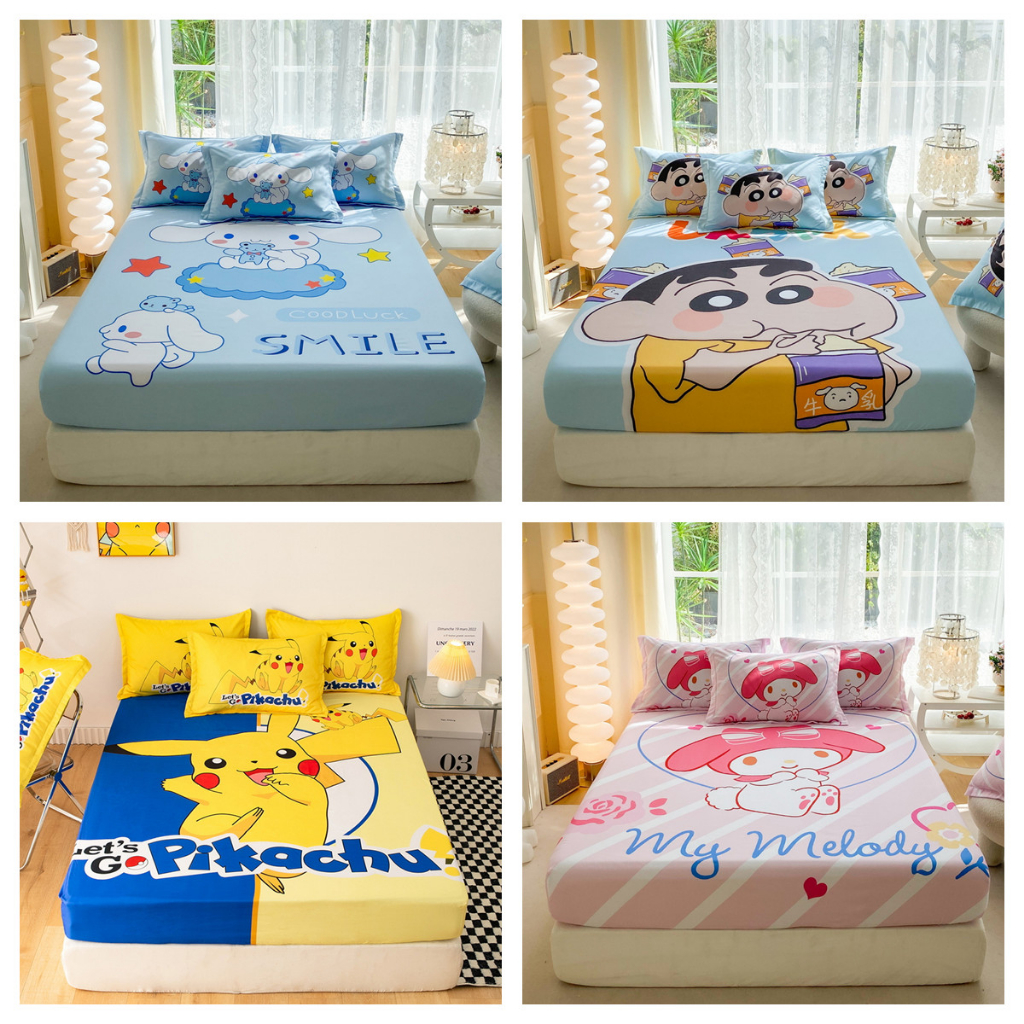 New 100% cotton Pikachu sheets 1050TC KAIN TEBAL Bedsheet Super single/Queen/King For 3 Sizes ...