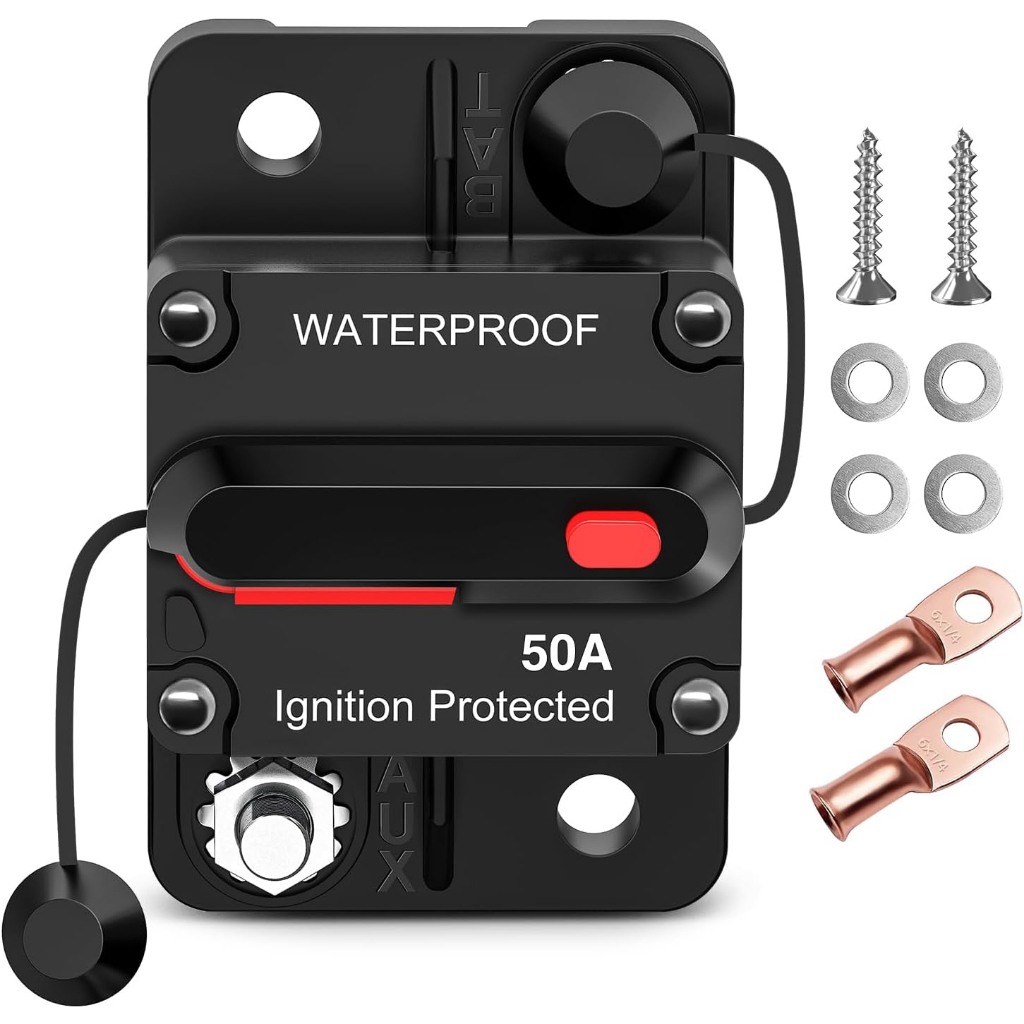 50A Circuit Breaker Resettable 12-48V DC Manual Reset w/Copper Wire ...