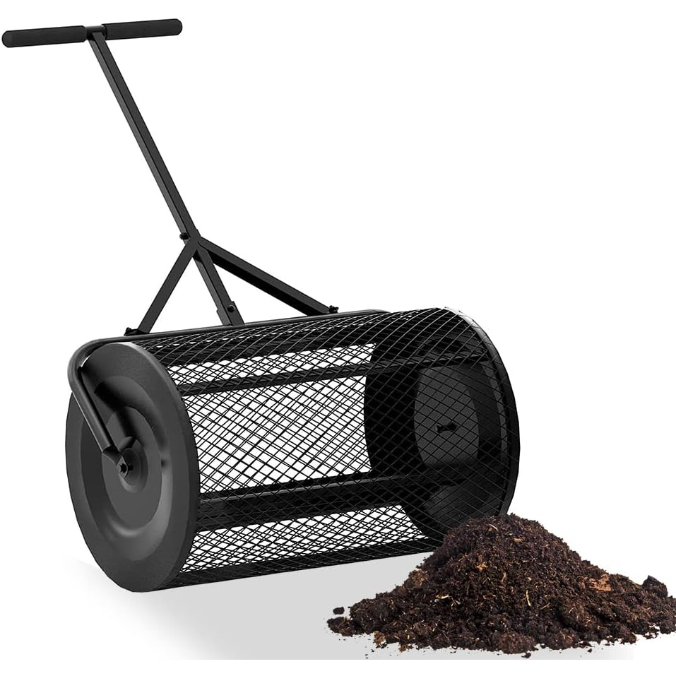 24in Compost Spreader Lawn and Garden Peat Moss Roller with Side ...