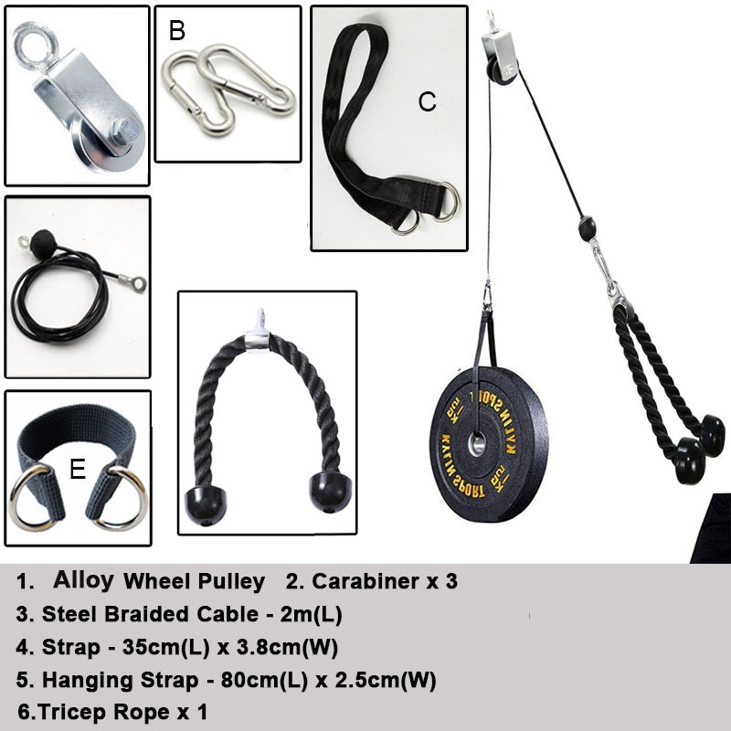 Fitness Pulley Cable System DIY Lifting Triceps Rope Machine Workout Adjustable Length Tricep Rope Machine Gym Equipment