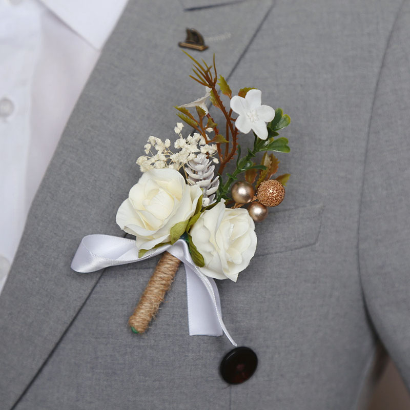 Marriage Corsages Brooch Simulated Flower Corsage Camellia Daisy White Tulip Rose Silk Flower Boutonniere Corsage Pin Flowers Best Man Accessories