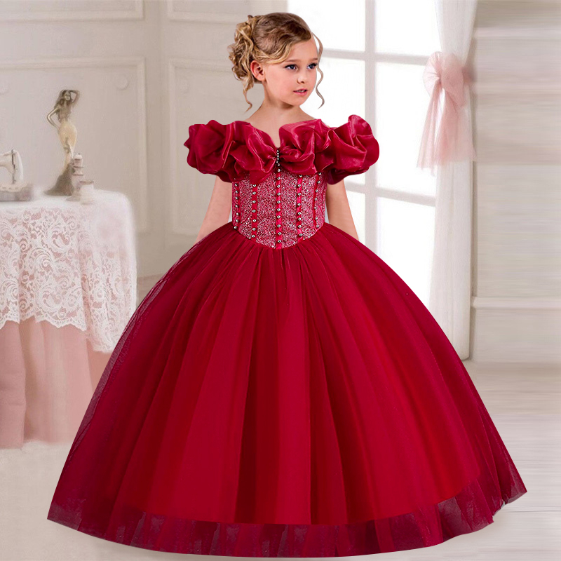 4 12 Years Old One Shoulder Children Dress Laced Up Princess Dress Flower Girl Christmas Dress Fashion Girl Birthday Party Dress Shopee Malaysia