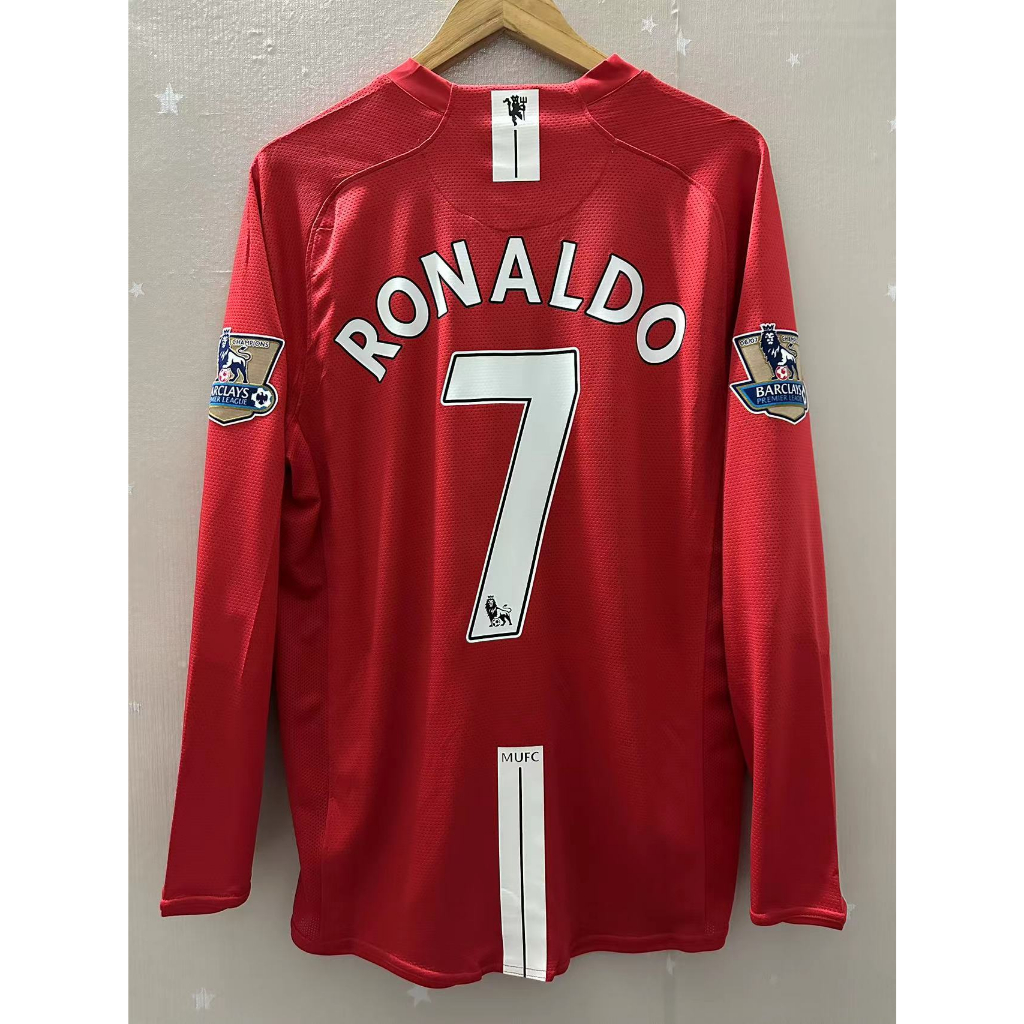 07-08 Man-Utd Long sleeve Top Quality Home Retro Soccer Jersey custom T ...