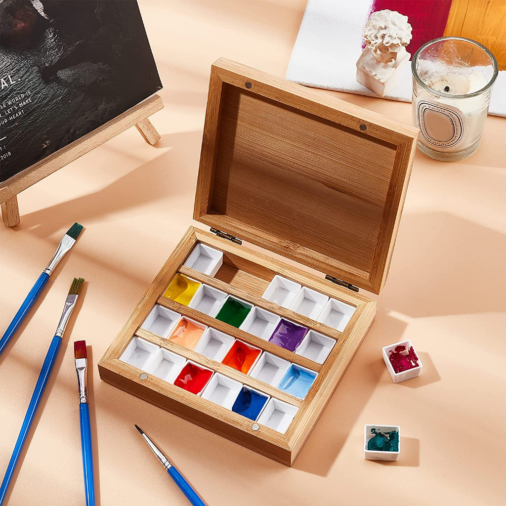 Art Gallery Bamboo Watercolor Paint Palette Tray Wooden Painting Pallet