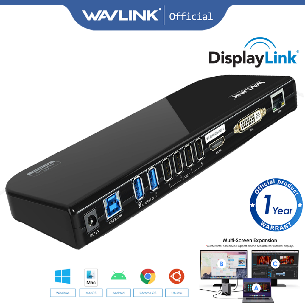 WAVLINK USB 3.0 Universal Laptop Docking Station With Displaylink Chip ...