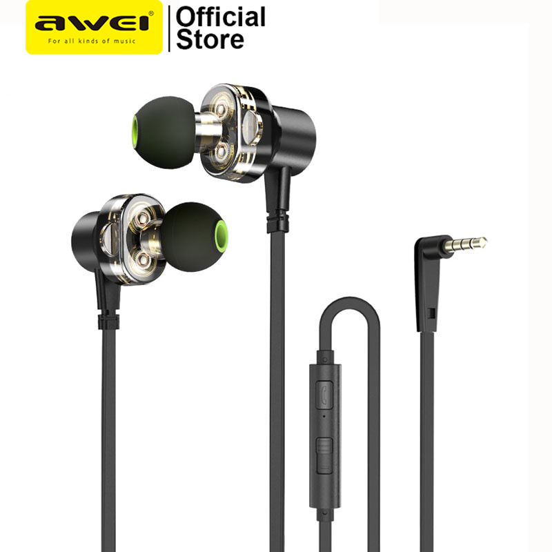 Awei Z1 Wired Dual Driver Earphone Headset Sport Stero Bass Sound