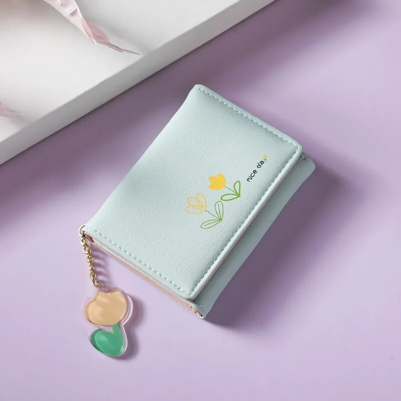 LJCZKA Cute Small Wallet For Women & Girls - RFID Blocking Tri-Fold PU Leather With Card Slots & Cash Pocket (Blue)