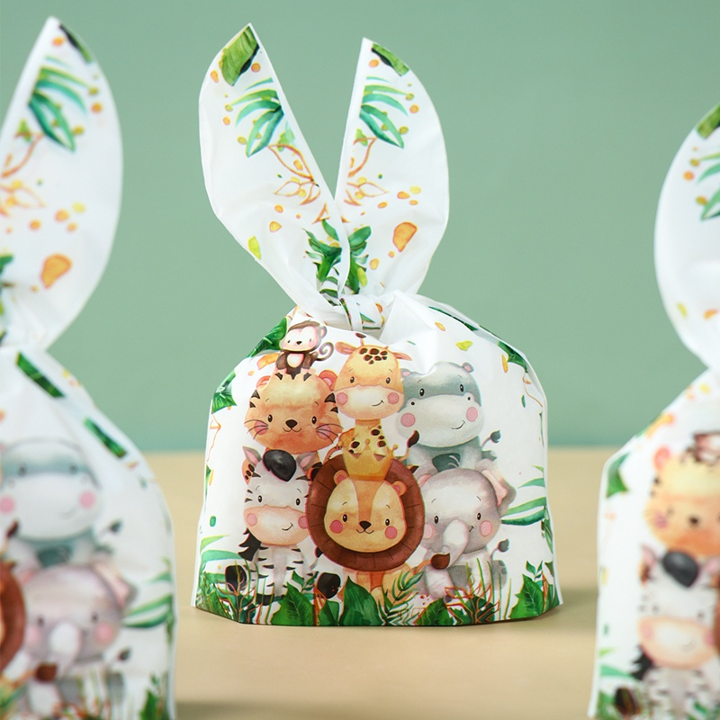 25/50PCS Animal Theme Rabbit Ear Gift Bags Candy Biscuit Bag Birthday ...