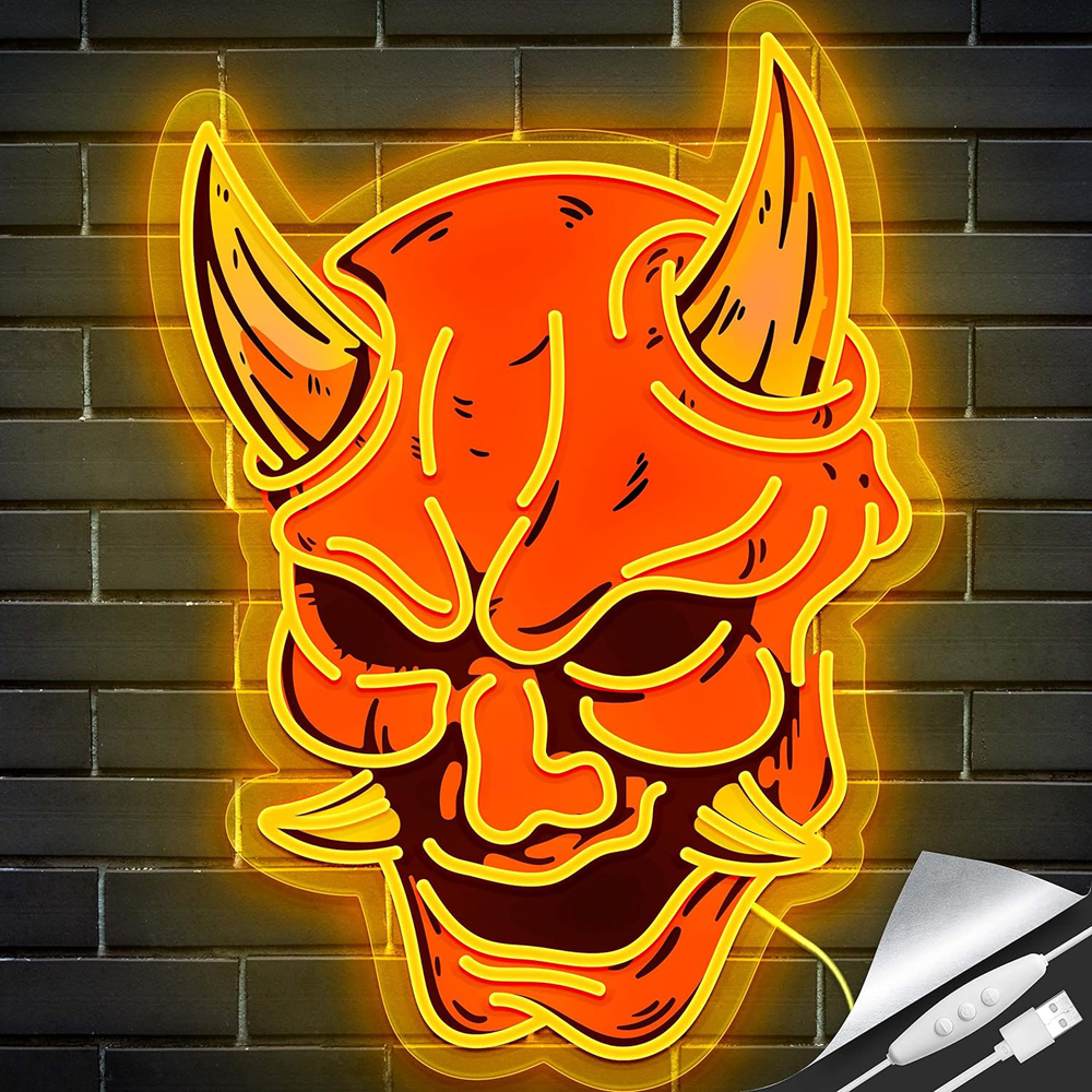 Hannya Mask Neon Sign for Game Room,Tattoo Studio Decor LED Anime Neon