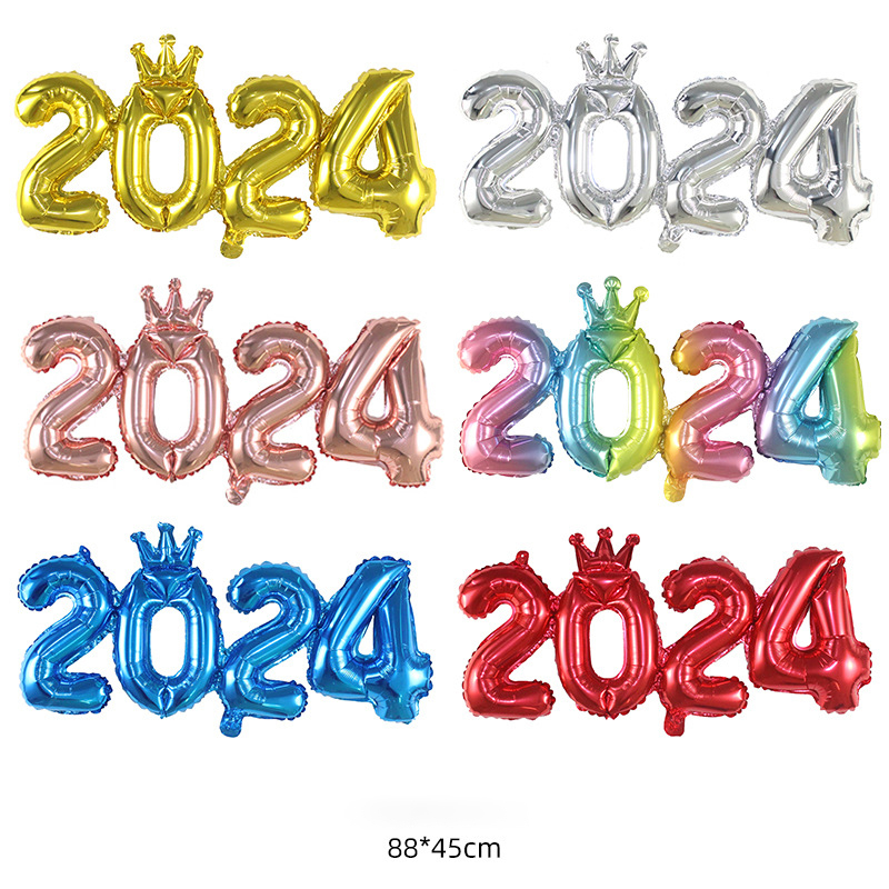 32 Inch Continuous 2024 Crown Number Balloon New Year New Year's Day