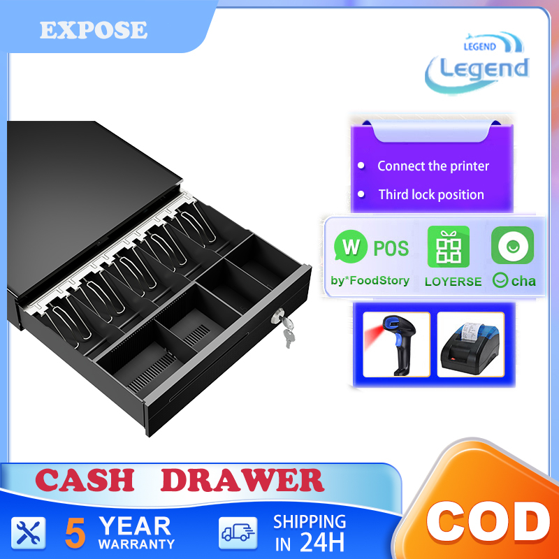 5 Compartment Standard Cash Drawer Box POS Register RJ11 Key Lock