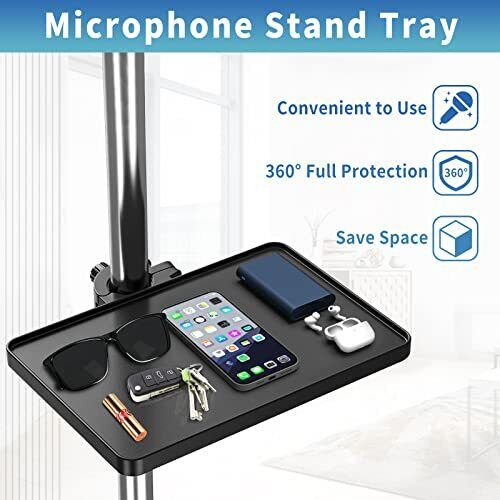 thumbnail interactive-video image 1 of Microphone Stand With Clamp-On Rack Tray - Adjustable Height Heavy Base For PC & Tablet 1 of 12