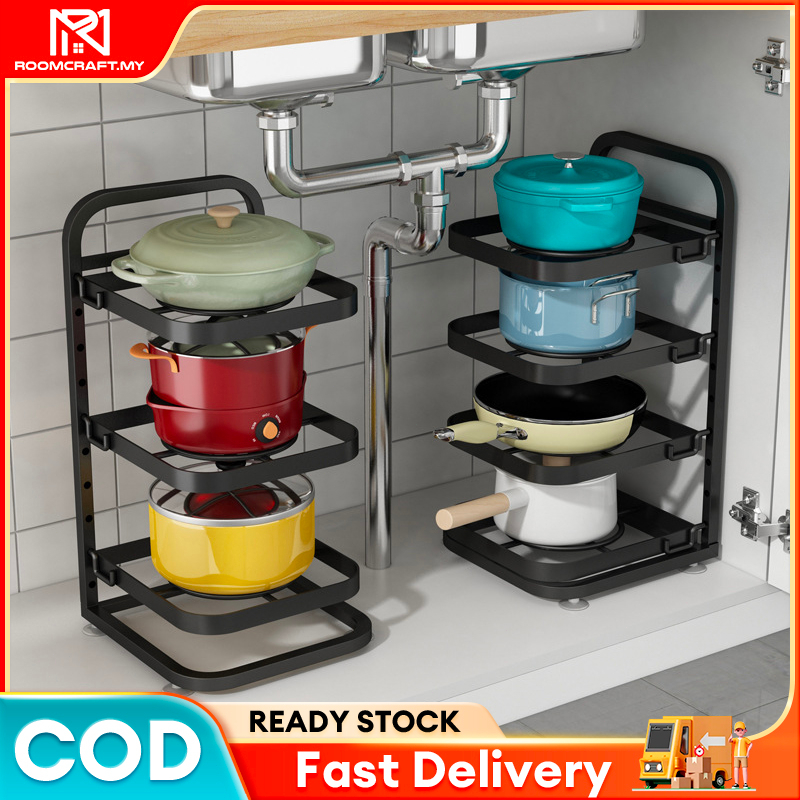Stainless Steel Rak Bawah Sink Multipurpose Rack Kitchen Pans Pots
