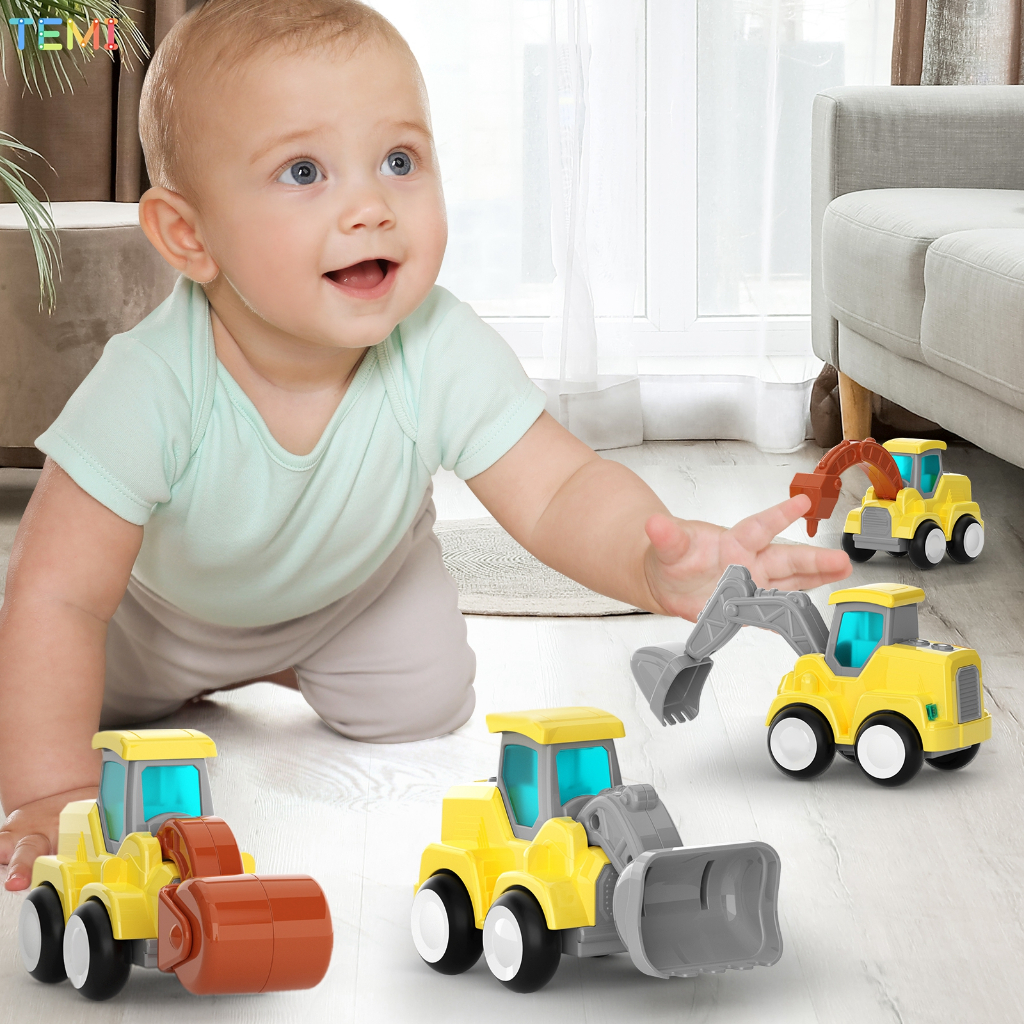 TEMI Pull Back Car Excavator Toy Rebound Engineering Car Puzzle Toys