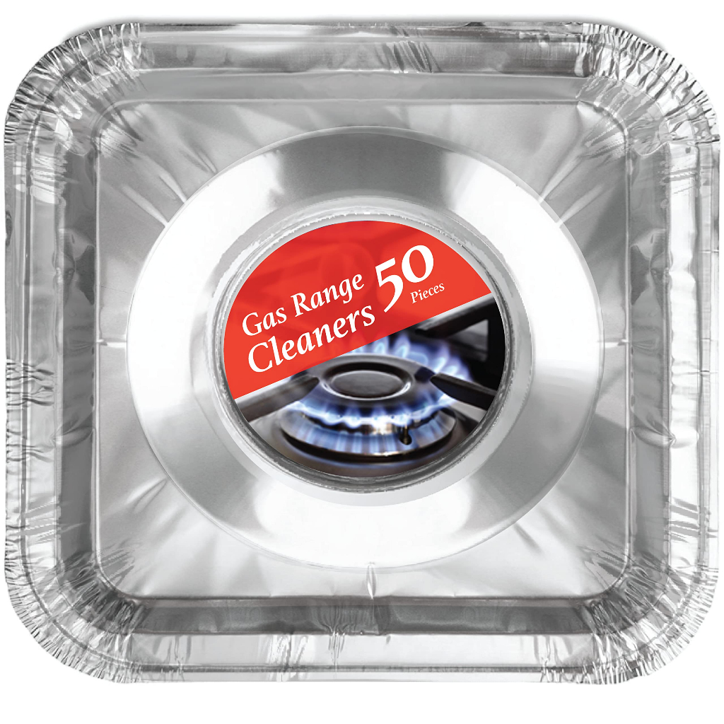(50 Pack) Disposable Gas Burner Liners, Aluminum Foil Square Stove