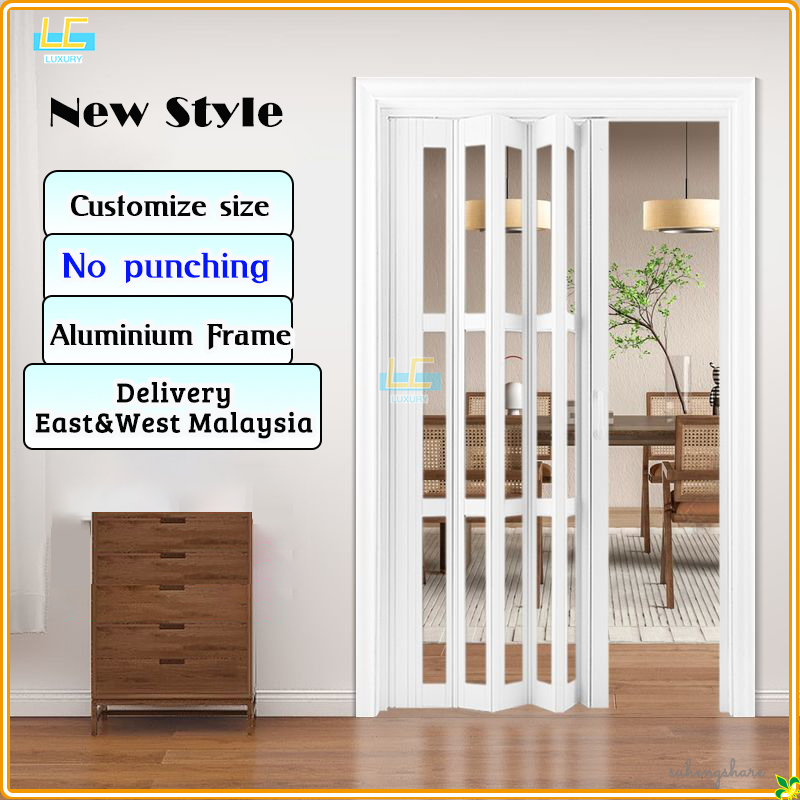 Home customize luxury PVC folding door no punching aluminium alloy rail