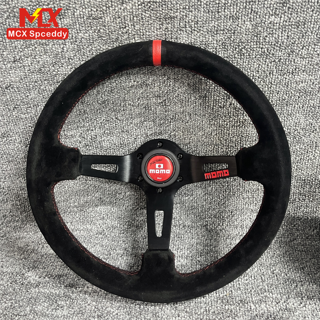 Japan JDM MOMO Steering Wheel Suede 14inch 340mm Diameter Deep Dish 6 Bolts Red Ring Shopee