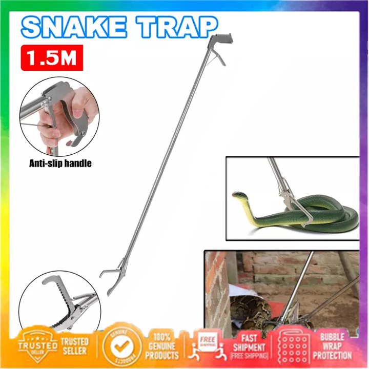 Snake Tongs 1.5 Meters Reptile Grabber Catcher Stainless Steel Serrated ...
