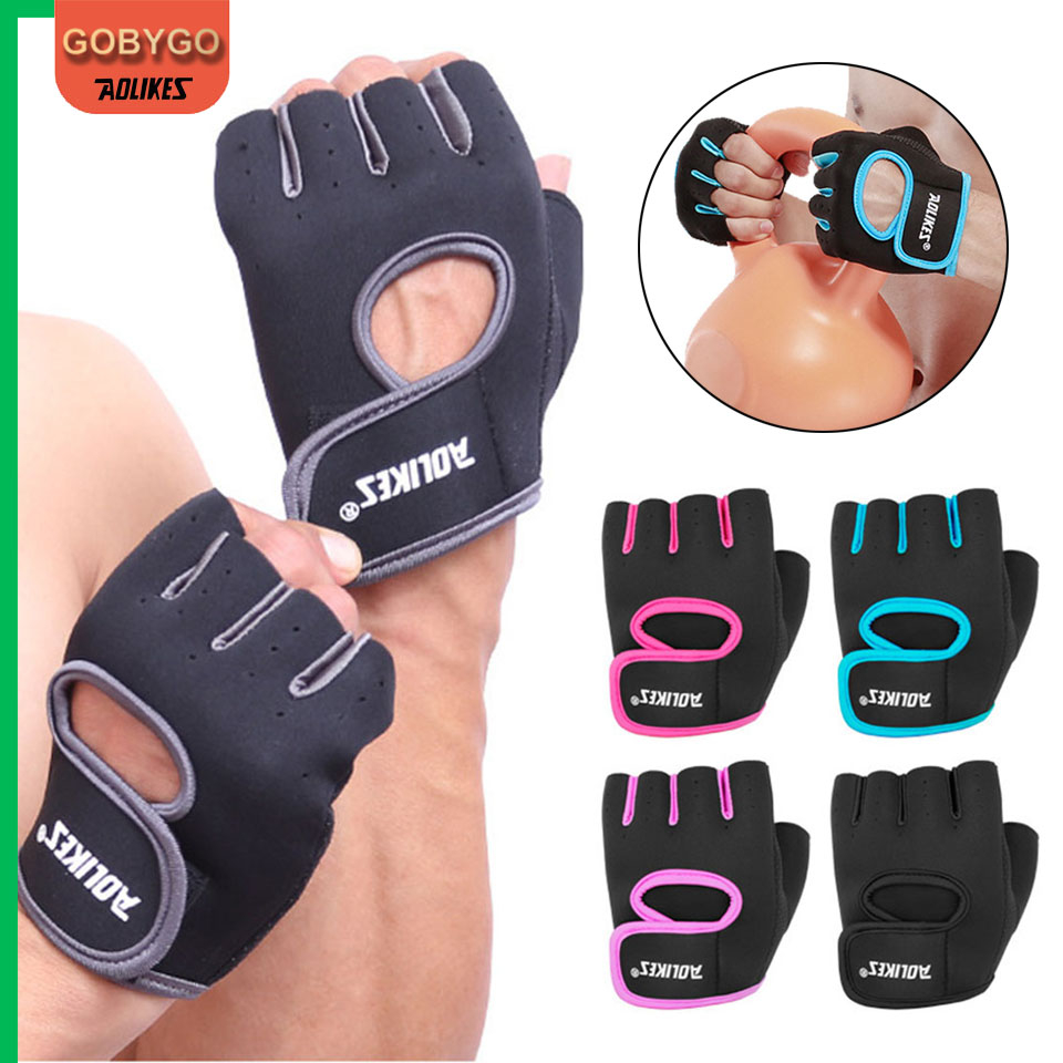 AOLIKES 1 Pair Men Women Gym Half Finger Sports Fitness Exercise Training  Wrist Gloves Anti-slip Resistance Weightlifting Gloves