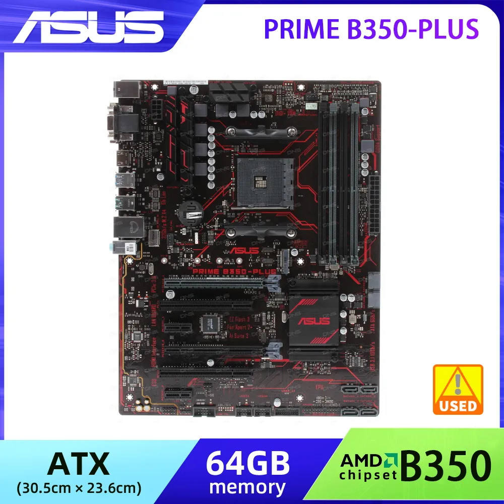 AM4 Motherboard ASUS PRIME B350PLUS AMD B350 Motherboard 4×DDR4 64GB