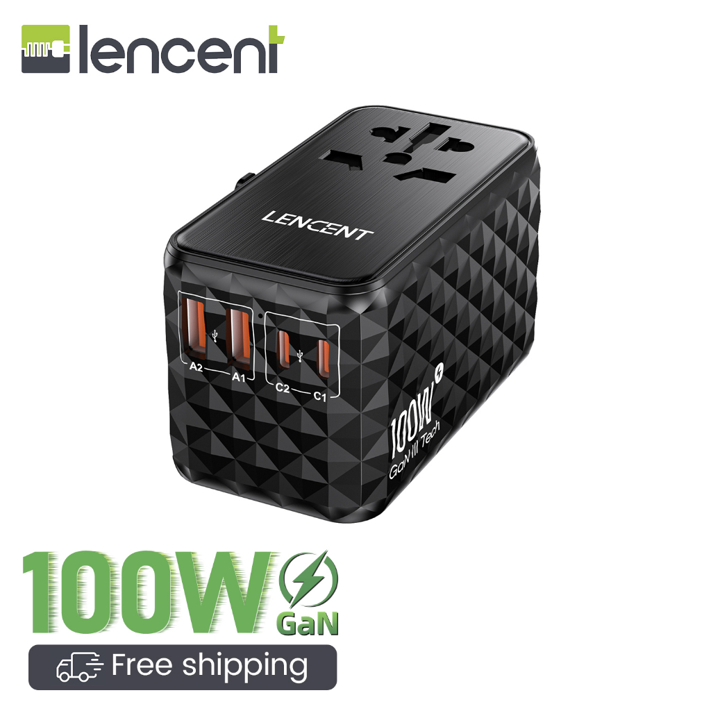 LENCENT 100W International Travel Adapter, GaN Universal Travel Adapter ...