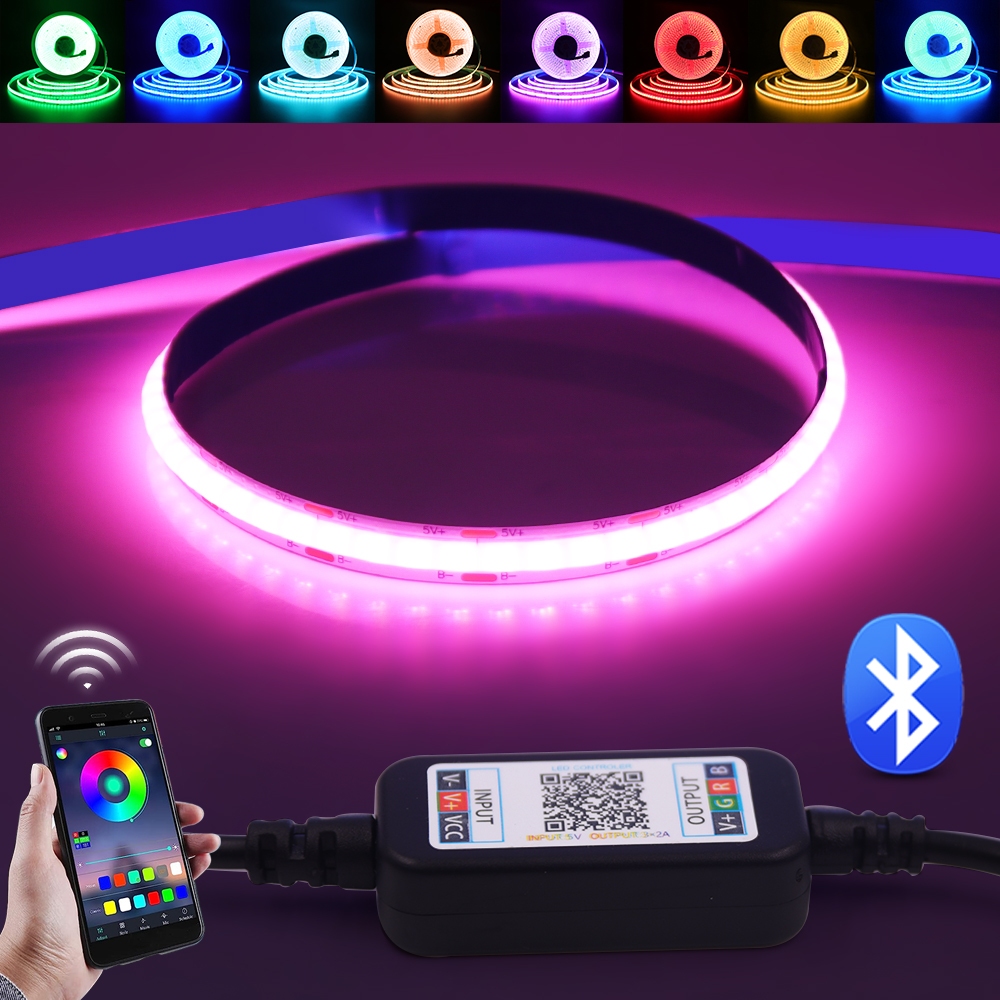 RGB COB LED Strip Light 5V USB Bluetooth APP Remote Control High ...