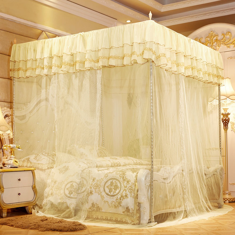 Luxury PrincessThree Side Openings Post Bed Curtain Canopy Netting ...