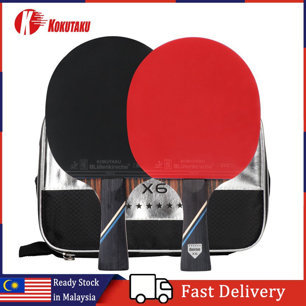 KOKUTAKU 6 Star ITTF Ping Pong Bat Profesional Racket Set With Double Rubber Table Tennis Bat