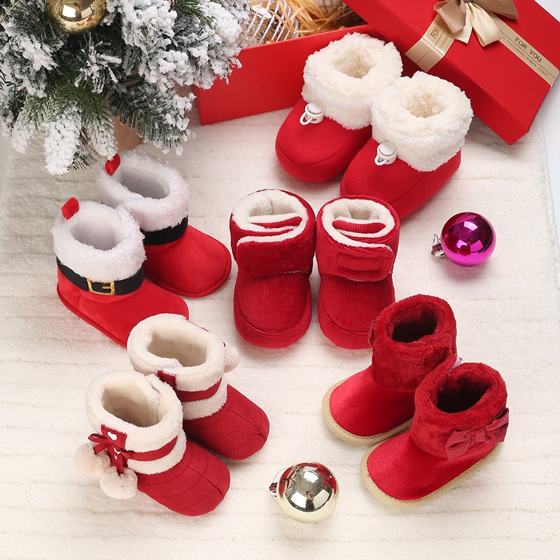 Red Christmas Baby Shoes Girl Baby Cotton Warm First Generation Baby