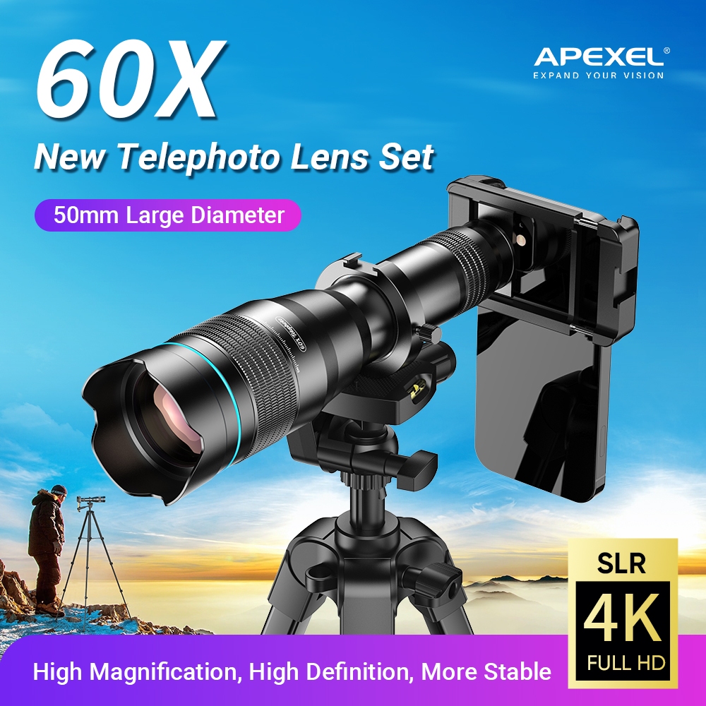 APEXEL Professional HD 60x Telephoto Zoom 4k Lens Monocular With Selfie ...