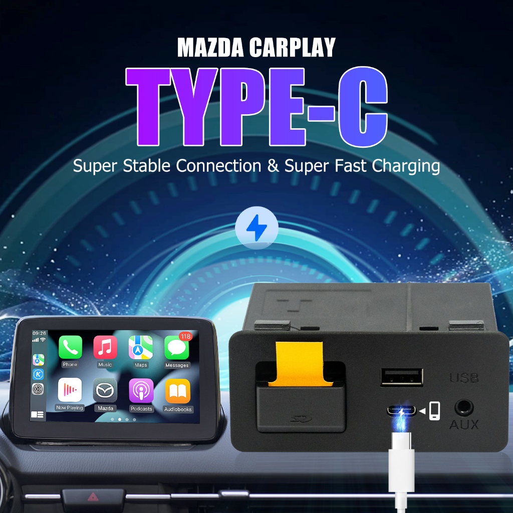 TypeC Mazda Apple CarPlay & Android Auto HUB OEM USB Retrofit Kit for