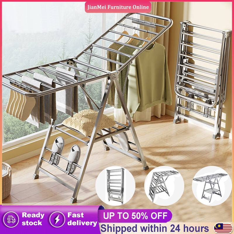 JM Stainless steel clothes drying rack floorstanding folding household