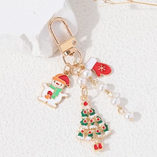 1pc Christmas tree penguin Santa Claus glove gift cute Christmas Enamel keychain bag key pendant Necklace Accessories Findings