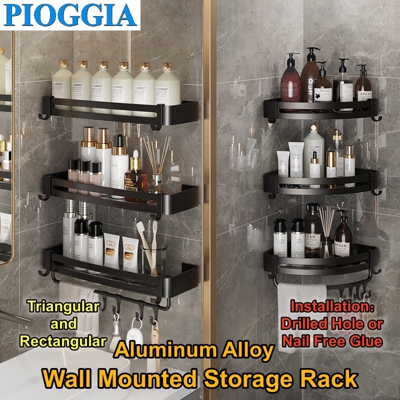 PIOGGIA Aluminium Alloy Wall Mounted Bathroom Shelf Shampoo Shelves Basket Storage Rack with ...