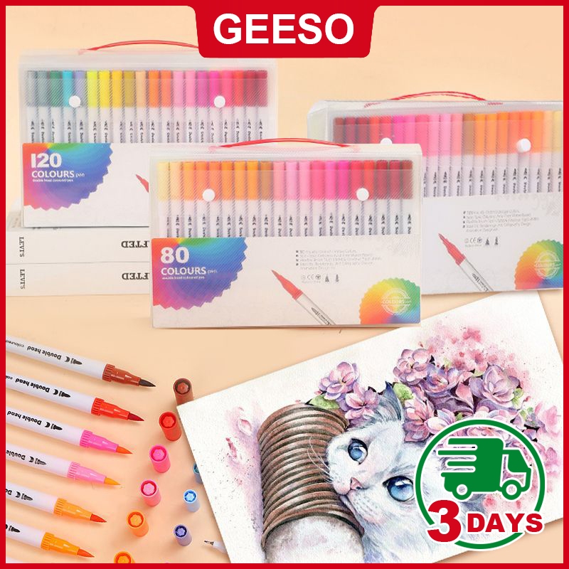GEESO 12/24/36/48/60/80/100 Colours Watercolor Brush Pen Colors Dual ...