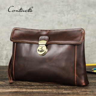 CONTACT'S Men Travel Clutch Bag Genuine Leather Clutch Wallet Handbag Purse  Casual Charge Cable Organizer Storage Bag